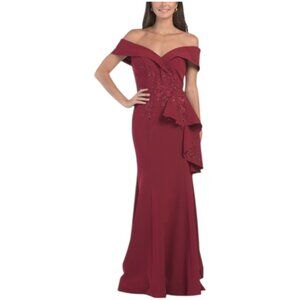TERANI Off The Shoulder Floral Applique Gown